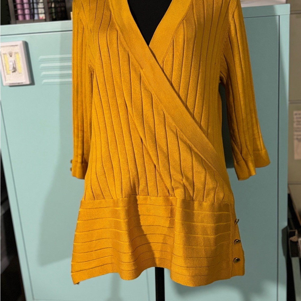 Mustard Yellow Ribbed Wrap Sweater